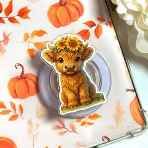 Highland Cow Sunflower Phone Grip Magsafe, Cute Western Farm Floral Kindle Grip, Cartoon Cow Grip Holder, Cartoon Phone Grip, Gift for Girls Boys