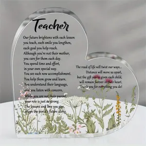 1Pc Heart Acrylic Teacher Appreciation Gift - Inspirational Keepsake Paperweight for Back to School, Christmas & Thank You Decor