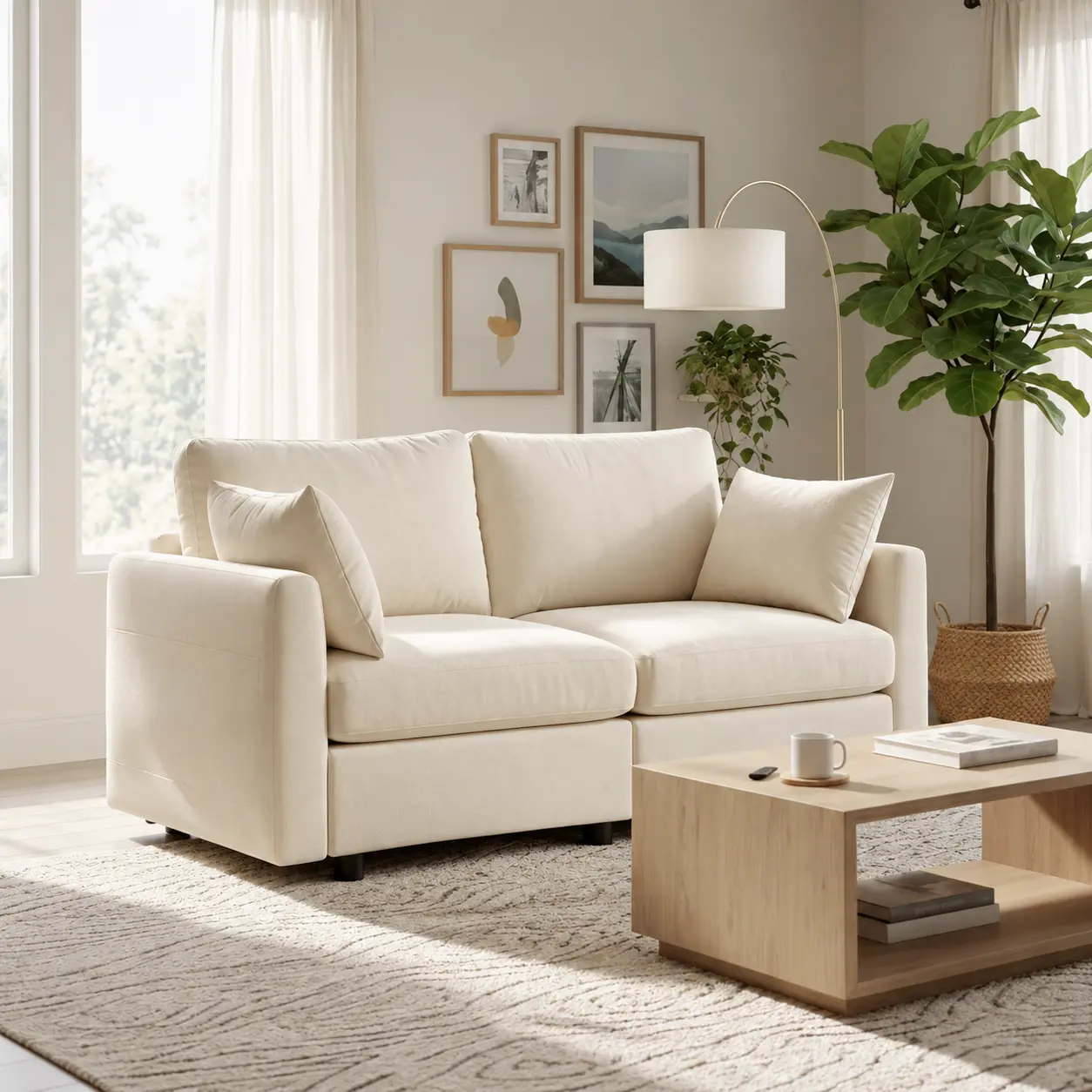 Tbfit Modular Cloud Compact Loveseat Sofa - Fixed Arms Modern Soft Chenille Fabric Couch for Living Room, Office, Small Spaces, Spring Cush., High-Resilience Foam Support, Sturdy Frame, Deep Seating, Durable Build, Assembly Required, Khaki,familyfun