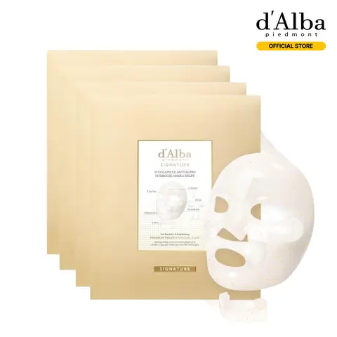 [OFFICIAL d'Alba] Signature Vita Capsule Hydrogel Mask 8-Shape 1BOX (4 Sheets) – Overnight Mask w/ Trufferol, Vitamin C, Collagen, Ceramide NP - Rejuvenating Glow Boost