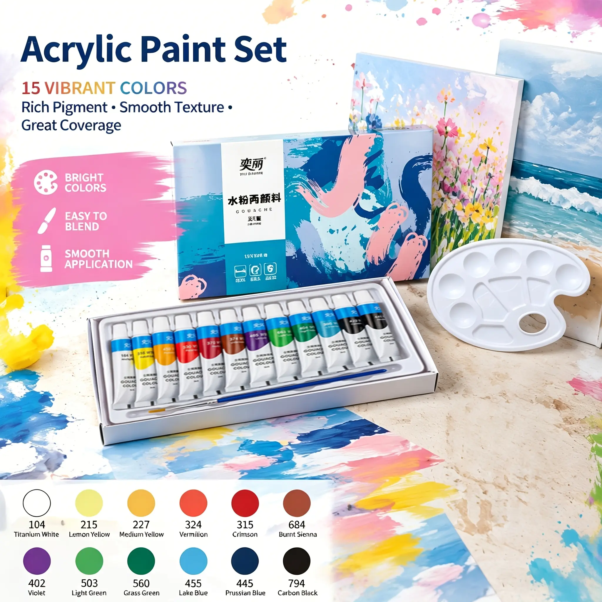 Gouache Paint Set with Brushes & Palette, Rich Pigment Water Based Paint Kit, Back to School Art Supplies for Beginners, Halloween Thanksgiving DIY Craft Painting Gift for Kids & Adults