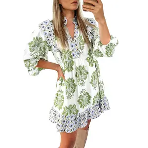 Asvivid Women's Floral Print Contrast Patchwork Ruffle Detail Mini Dress Summer Lightweight Casual Bohemian Boho Dresses summervibes