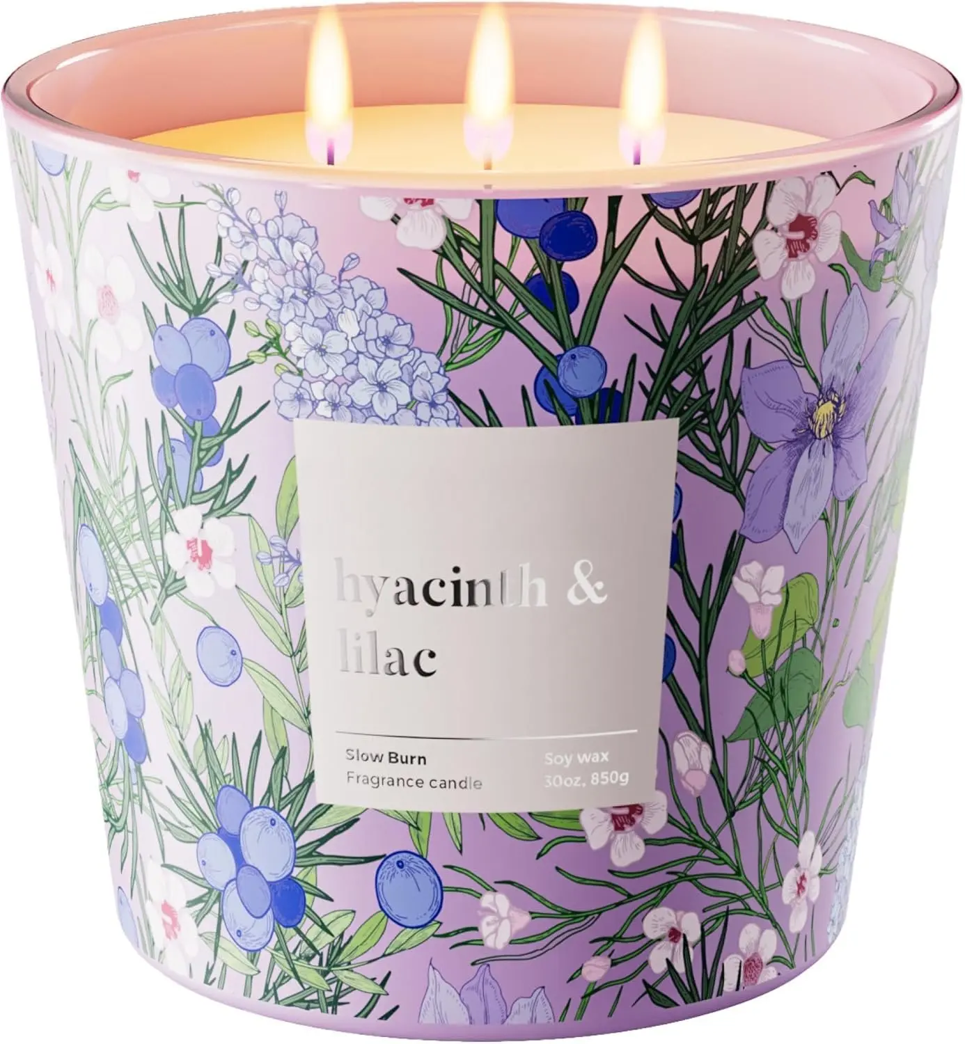 Hyacinth & Lilac Soy Candle, 3 Wick Large Candles for Home Scented, 30oz  Soy Candles Non , 100 Hour  Time,  Candle for  , , Larger Rooms