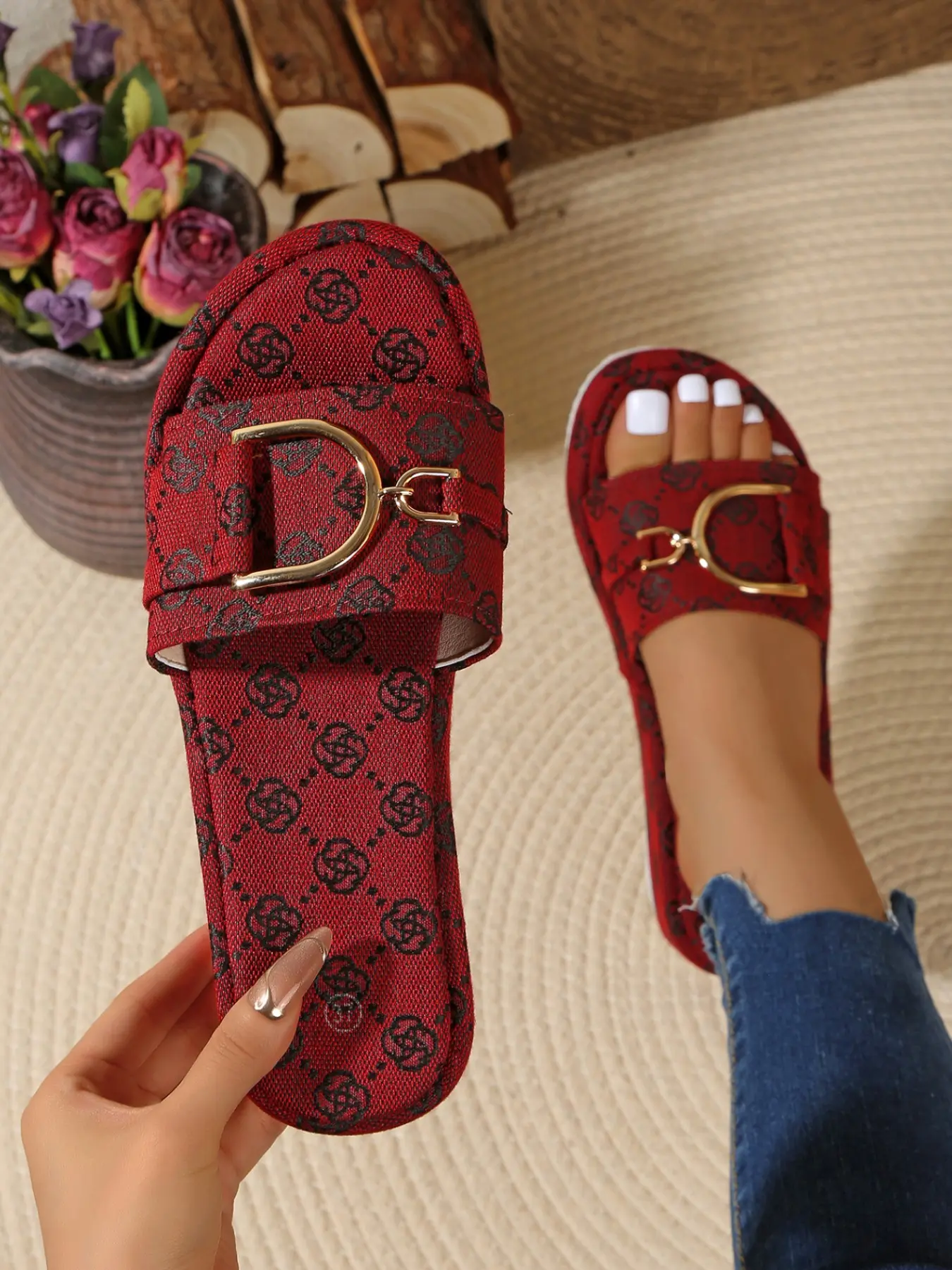 Women's Fashion Casual Thick Sole Platform Wedged Sandals, Summer Outdoor Beach Slippers, All over Print Textile Shoes, Flatform