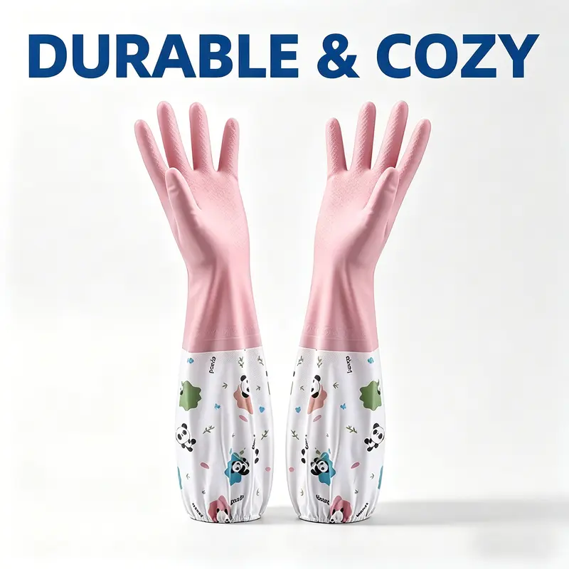 Thick Soft Comfortable PVC Antislip Cleaning Gloves - 1 Pair Durable Waterproof Heat-Resistant Multifunctional Gloves for Kitchen, Bath Home Dishwasher Use, One Size