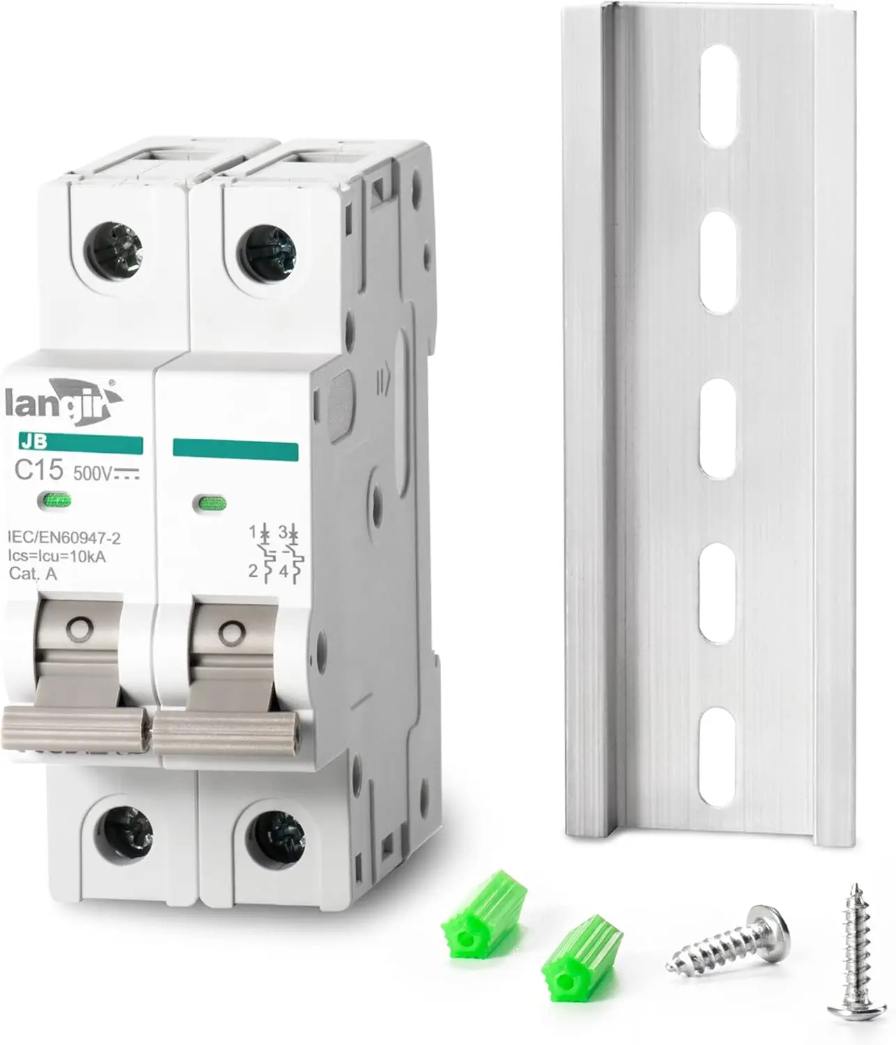 2-Pack DC Circuit Breaker 15A(16A) 12V-500V, DIN Rail Mount Solar Disconnect Switch with Certified Safety & Reliability, for PV System, Marine, DC Motors, Home Electrical Panel, Rv