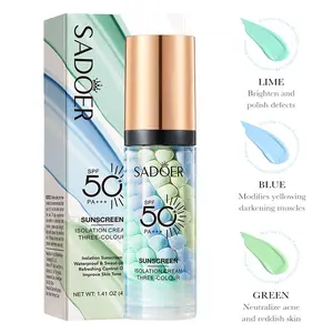Three-Color Protective Isolation Cream with SPF 50 Coverage, Waterproof & Sweatproof Makeup Base, Brightening & Oil-Control Moisturizer for Color Correction, Radiance Booster for Flawless Makeup Base Foundation Correcting Sunscreen Primer