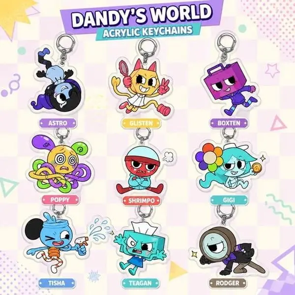 Dandy's World Acrylic Keychain | Roblox Toon Charm | Astro Glisten Boxten Poppy Shrimpo Gigi Tisha Teagan Rodger | Cute Game Backpack Charm