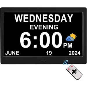 Impaired Vision Digital  Clock with Day and Time for  DST Calendar Clock No  Plug-in Power Outage Memory Auto Dimmable Clock (10.1 Inch Black)