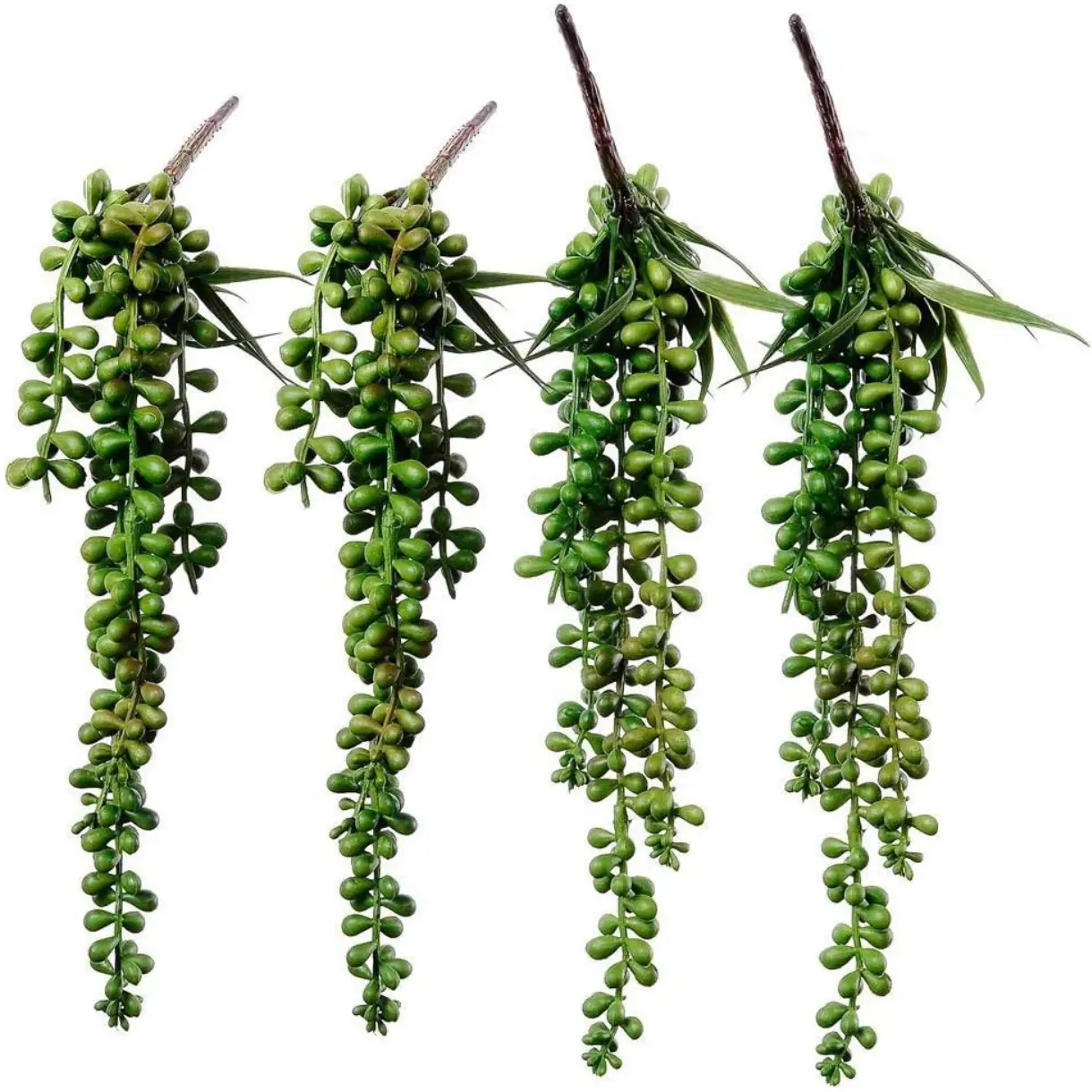 4 pcs Artificial Hanging Succulents Faux Burro's Tail Picks Trailing String of Pearls Succulent Greenery Sprays 13.4" L for Basket Planter Centerpiece Floral Arrangement Indoor Outdoor Decor Decorative Fruit