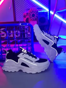Men's High Top Chunky Sneakers – White & Black Streetwear Fashion Shoes with Thick Sole, Comfortable Casual Sneakers for Everyday Wear