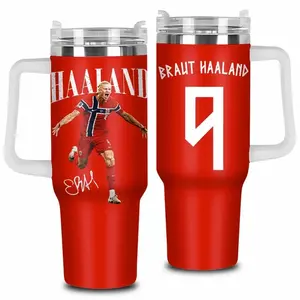 Erling Haaland 20oz/30oz/40oz Stainless Steel Tumbler – Norwegian Striker Inspired Double Wall Vacuum Insulated Travel Mug, Viking Warrior Football Fan Gift