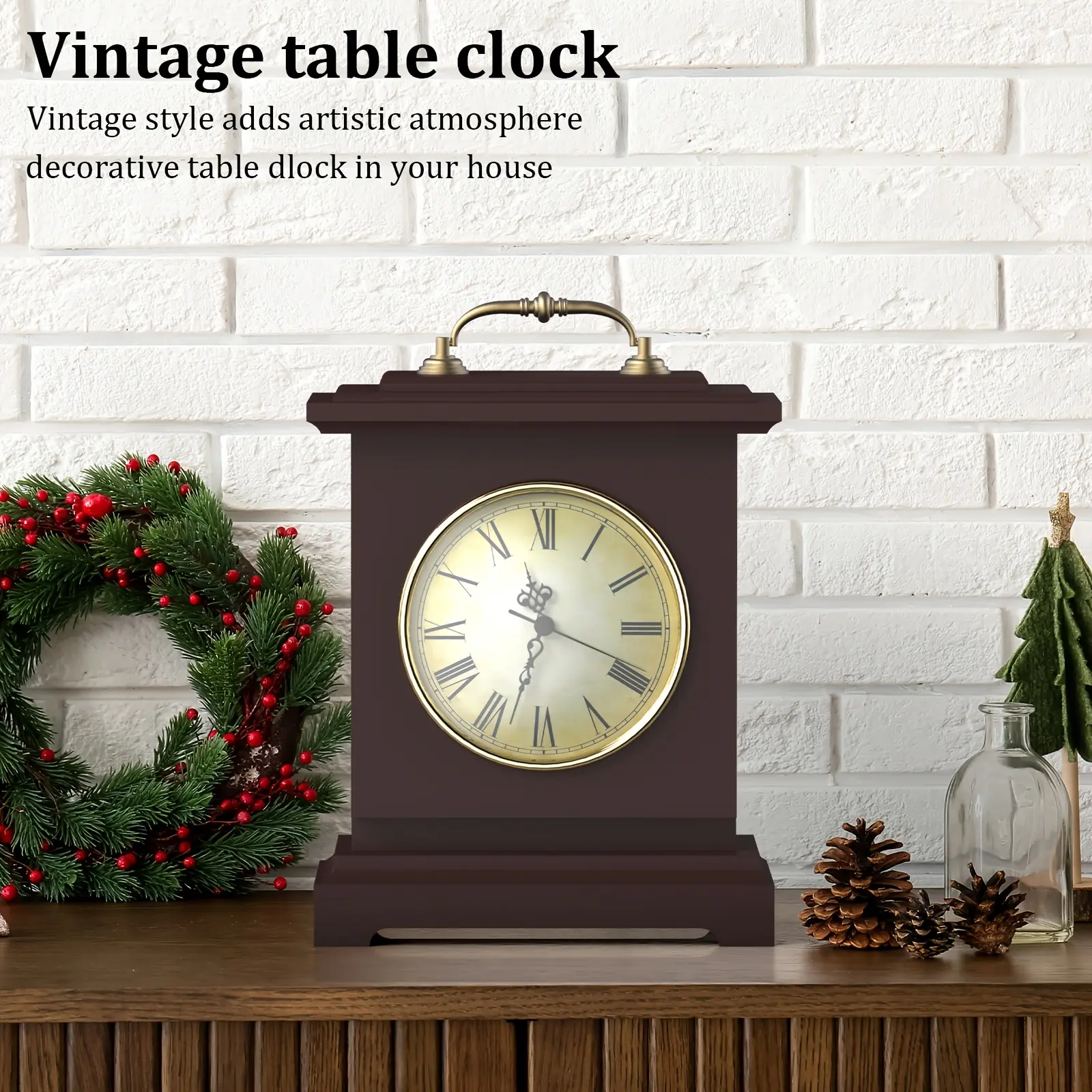 Vintage Wooden Mantel Analog Clock with Hidden Safe - Silent Swiss-Quartz Movement, Golden Handle, Elegant Base, Decorative Tabletop Clock for Living Room, Housewarming Gift Idea, Adds Artistic Atmosphere (Battery Not Included)