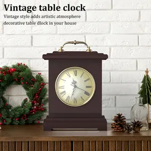 Classic Wooden Mantel Clock with Hidden Safe | Vintage Grandfather Tabletop Clock for Living Room Decor, Elegant Wooden End, Golden Handle, Silent Swiss-Quartz Movement, Battery Not Included