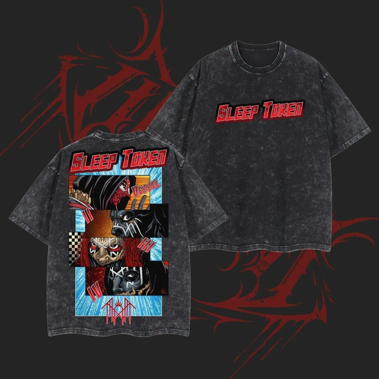 Retro Limited Sleep Token Comic Heavy Metal Shirt,Gift For Rock Music Lovers, Gift For Fan ,Unisex Oversized Wash Heavy Cotton T-shirt, Sleep Token Merch XXW