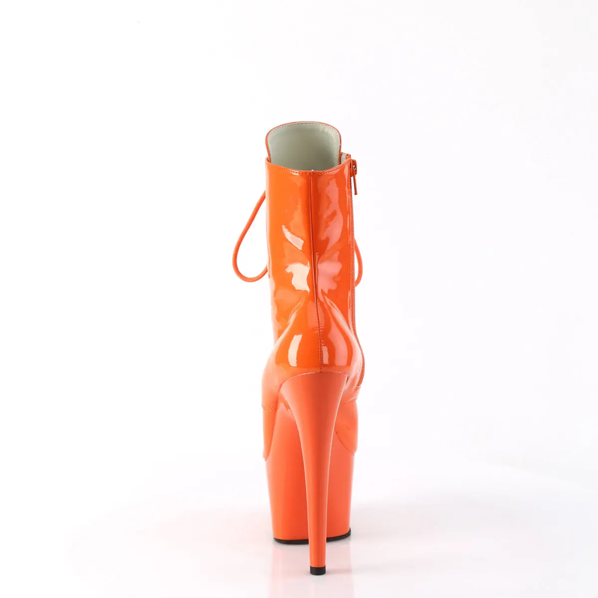Women's Orange Patent Ankle Boots, Stylish 7-Inch Stiletto High Heel Platform with Lace-Up Front and Side Zip for Dancers