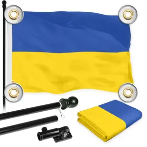 G128 Combo Pack: 6 Ft Tangle Free Aluminum Spinning Flagpole (Black) & Ukraine Ukrainian Flag 3x5 Ft, LiteWeave Pro Series Printed 150D Polyester, 4 Corner Brass Grommets | Pole with Flag Included