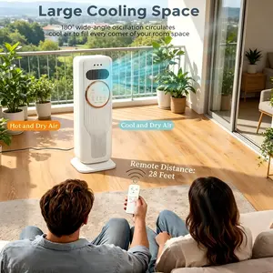 Ice Crystal Cooling Bladeless Tower Fan Heater Combo Quiet Oscillating Standing Fan Instant Cooling Fast Heating Low Noise Electric Air Cooler Fan Ideal Home Indoor Appliance
