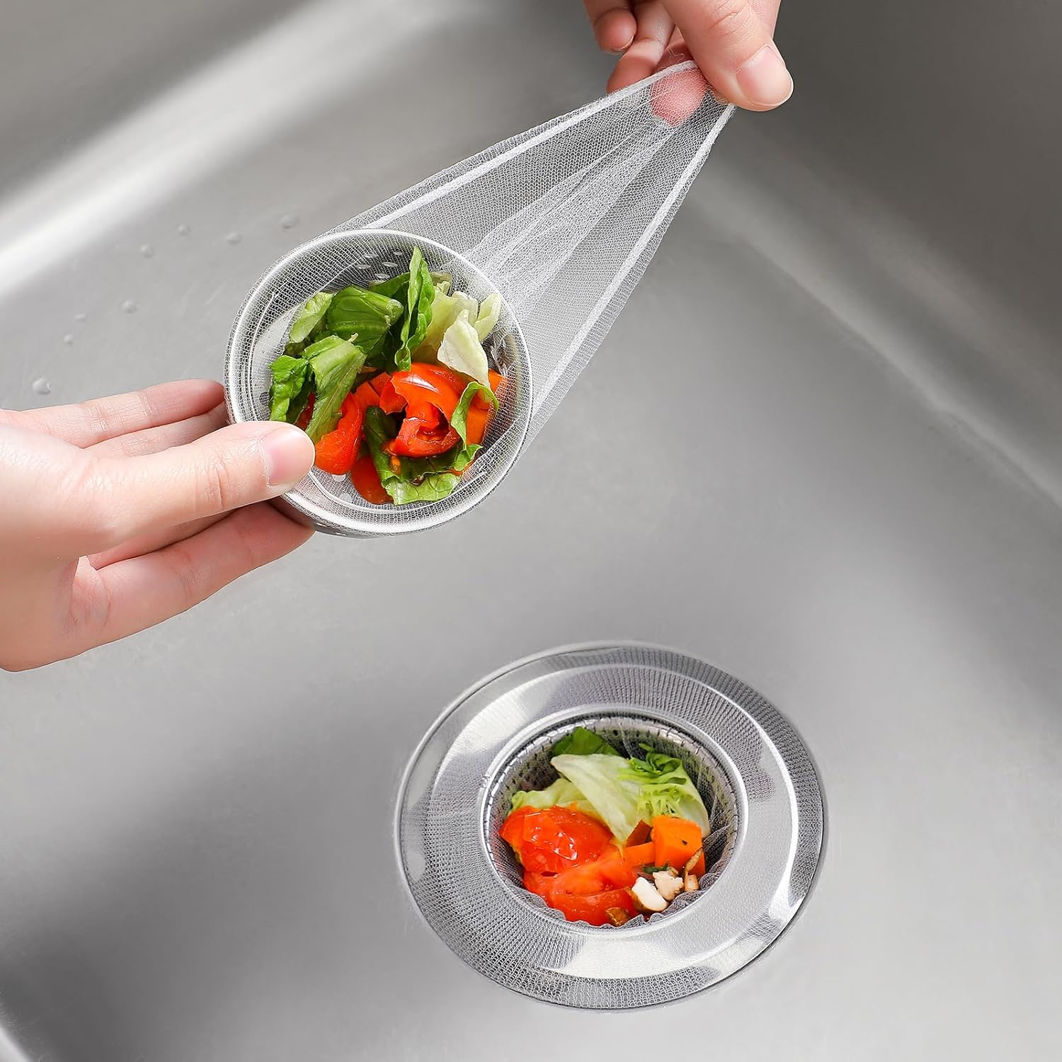 100 Counts Disposable Dishwashing Sink Drain fine mesh strainer Mesh Bag, has excellent stretchability for easy use