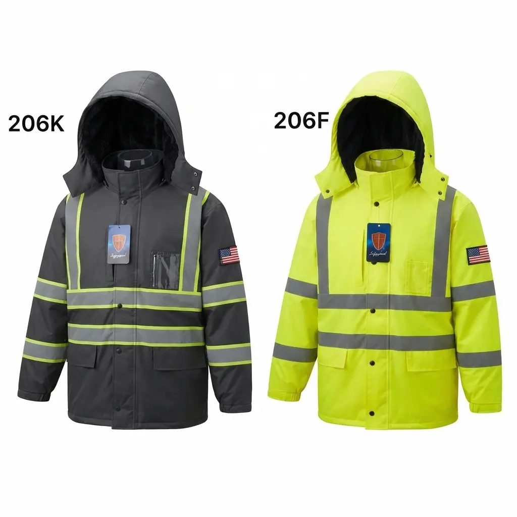 206 SG Waterproof Winter Fleece Lining Safety Jacket Long Coat - 206K & 206F Options Available, Plain Design, Fleece Lining for Warmth, Waterproof Protection