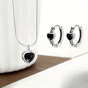 " ✨ 2025 Dark Heart Elegance ✨ |   2-Piece Sterling Silver Gothic Hoops + Dangle Earrings 💀 💎   Edgy Yet Timeless Jewelry for Women’s Parties, Birthdays & Valentine’s 🔥   Versatile Witchy-Chic for Daily & Night Out 🎁   Sustainable Dark Romance Gift Set"
