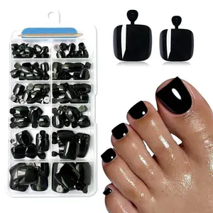 120PC Black Press on Toenails for Women Fake Toe nail Press ons Acrylic Toe Press on Nails Set, Black Press on Toe Nails Press on Fake Toenails Press ons Acrylic Toe Nail Tips Kit&Glue Tab-G