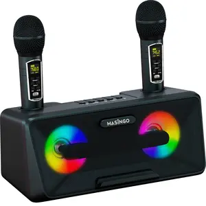 MASINGO Karaoke Machine for Adults and Kids with 2 Wireless Microphones, Portable Bluetooth Singing Speaker, Colorful LED Lights, PA System, Lyrics Display Holder & TV Cable - Presto G2 Audio Rechargeable