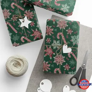 Candy Cane Snowflake Gift Wrap Green Christmas Wrapping Paper Ornate Holiday Pattern Wrap Sheet by Agnes Pembroke
