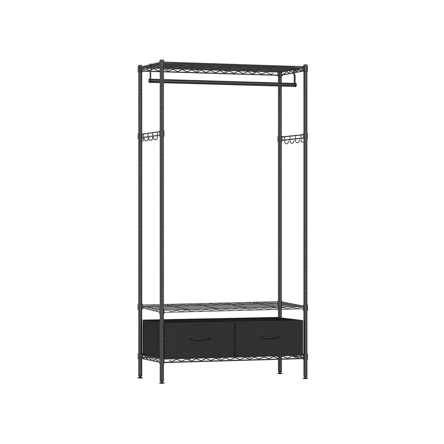 Ink Black Clothes Rack with Mesh Shelf and Drawers, Portable Wardrobe Closet for Wardrobe Storage with Fabric Drawer Organizer