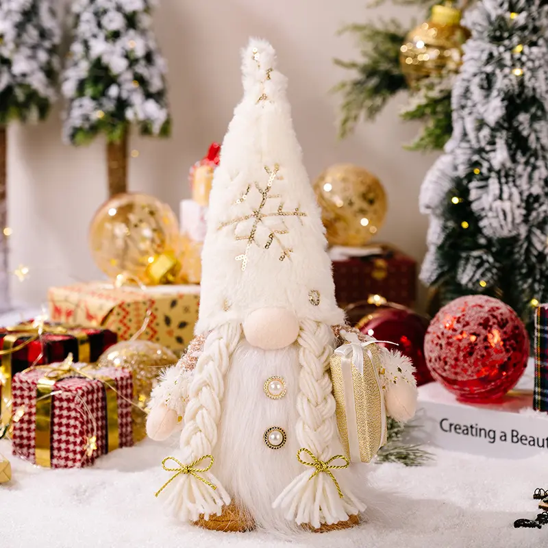 Sequin Cloth Christmas Gnome Plush Ornament - Battery-Powered LED Beard, Heavy Base, Festive Hat, Good Luck Decoration (Batteries Required) for Home Centerpiece, Valentines Day-Children's Day Indoor Office Accents