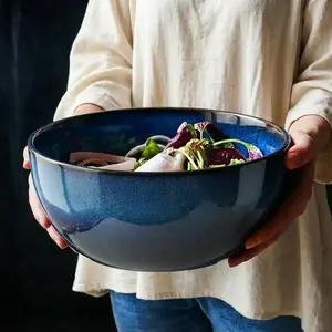 2 Piece 9inch Large Salad Bowls, 83 Oz Porcelain Serving Bowls for Salads, Soups, Pasta, Popcorn, Ceramic Home Decor Tableware, Microwave & Oven & Dishwasher Safe