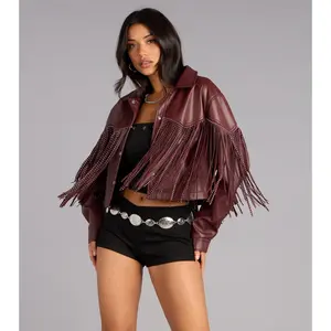 Cause A Scene Stud Fringe Faux Leather Shacket