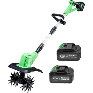 Tiller Cultivator, 360RPM Battery Powered Cultivator, with 2 * 3.0Ah Batteries & Charger, 9In Tilling Width & 6In Depth Tiller for