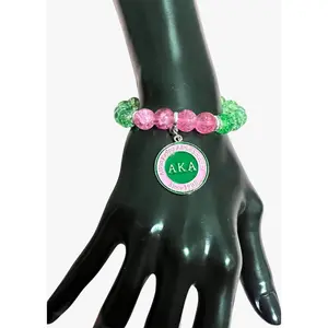 Alpha Kappa Alpha Beaded Round Medallion Bracelet