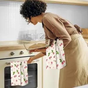 2 Piece Spring Dish Towel Set, Flour Bag Kitchen Towel, 16-24 Inches, Highly Absorbent, Reusable, Cute Design, Home Decor, Moving Gift, Strawberry Pattern