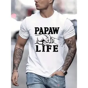 Mens Casual Cotton T shirt Featuring "Papaw Life" Fist Bump Print Soft Breathable Summer Streetwear Classic Crew Neck Short Sleeve Tee Ideal Grandfather Gift