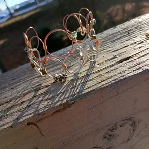 handmade Bengal bracelet. made from recycled copper wire and aluminum wire. glass and crystal beading as well as stainless steel.