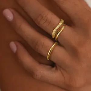 KOPERIN GD 3-layered Rings For Women Stackable Non Tarnish Rings Dainty Thumb Ring Set Jewelry Gift For Women