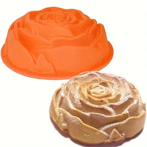 1pc 9.45'' Large Rose Flower Birthday Cake Mold - Flexible Silicone Cake Baking Pan for Anniversary, Loaf, Muffin, Brownie, Cheesecake, Tart, Pie, Flan, Bread and More - Non-Stick, Easy Release, Dishwasher Safe, and Heat Resistant