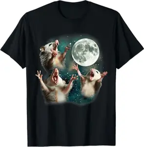 Men's Humorous Bizarre Possum Moon Meme T-Shirt, Featuring 3 Opossums for Unique Style