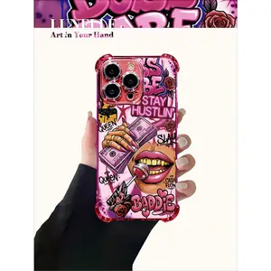 Pink Baddie Queen art pattern electroplated phone case, with airbag protection on four corners, drop-proof and shock-resistant, compatible with iPhone 17/16/15/14/13/12/11/X/XS/XSMAX, brand new, stylish, gift, personalized