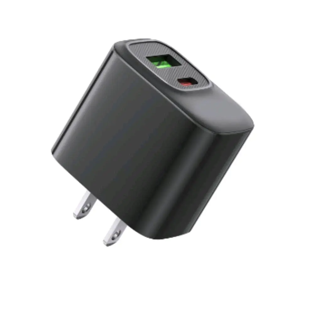 Fast charging18W 30W US power delivery Travel Charger with Type- C and USB A Ports In black SKU:WC-VD012BK SKU:M2FVD-WC012BK