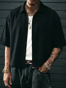 Men's Casual Button Front Blouse, Unisex Short Sleeve Anti-Wrinkle Design, Fitted Comfortable Fit, Suitable for Daily Wear and Layering