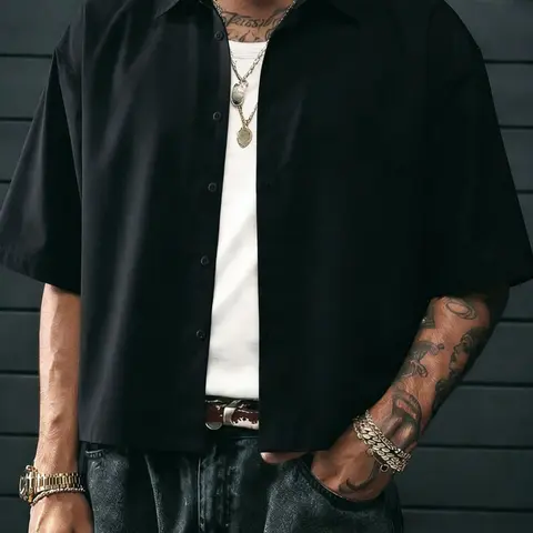 Men's Casual Button Front Collared Blouse, Short Sleeve Shirt Anti-Wrinkle Design, Fitted Comfortable Fit, Suitable for Daily Wear and Layering