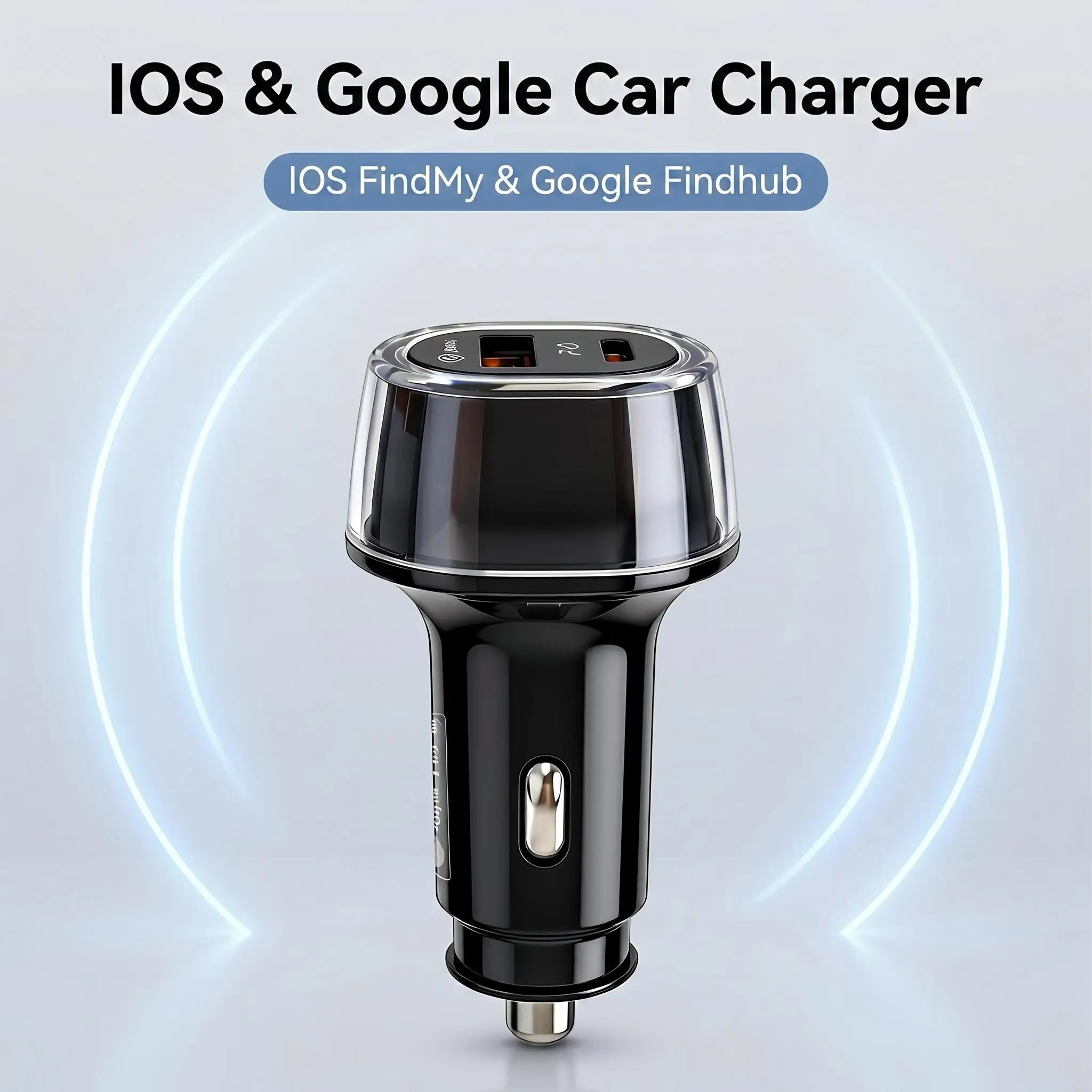 Dual-Ports USB C Fast Charging Car Cigarette Lighter Adapter - Car Adapters with Find My & Find Hub Anti-Theft Vehicle Tracker for iPhone & Android