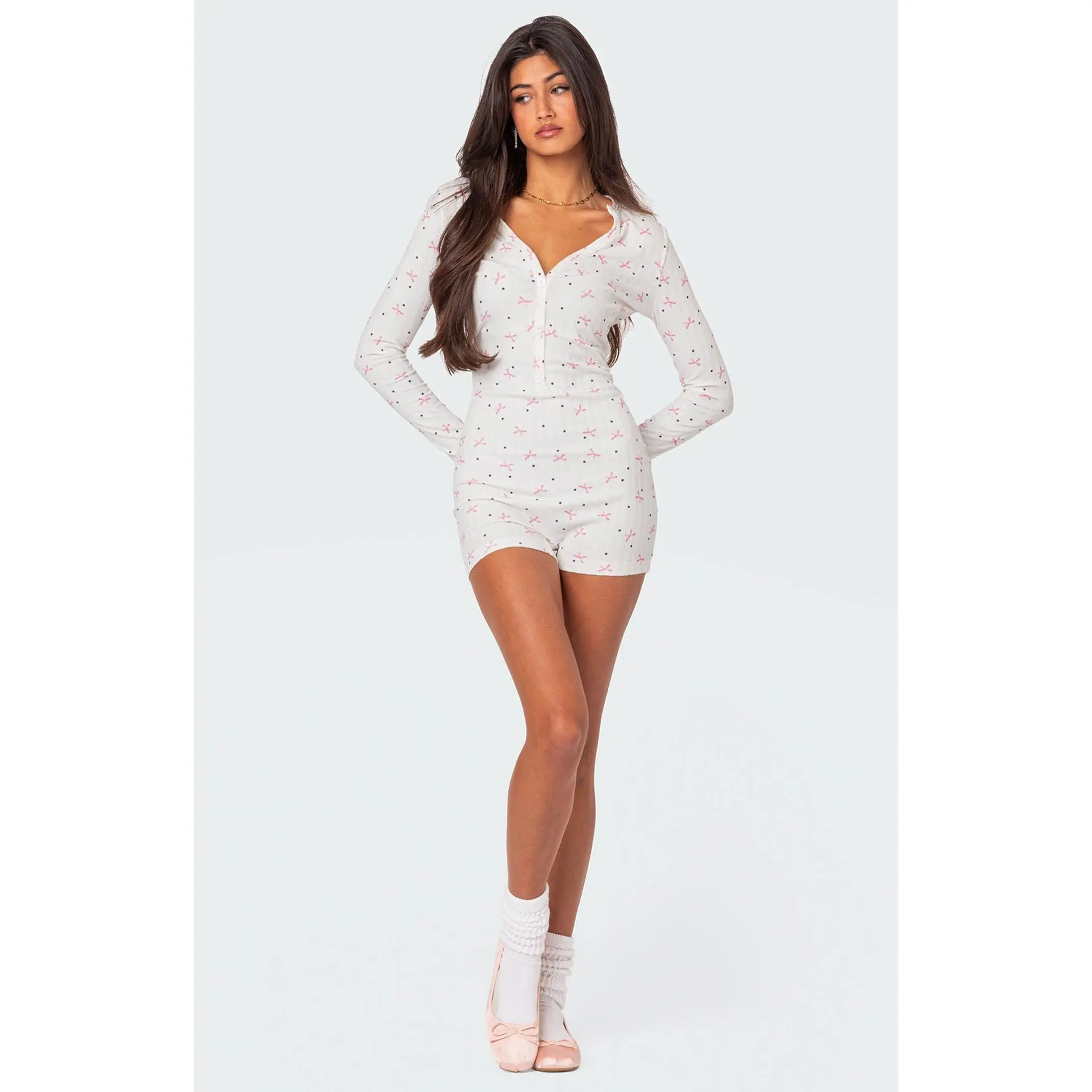 Edikted Women's Mindy Printed Pointelle Romper