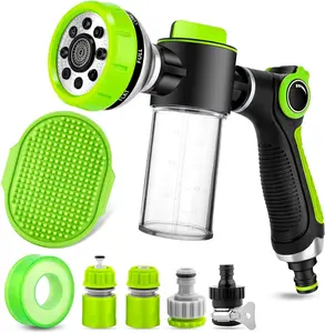 Dog Washing Hose Attachment, 8-in-1 Sprayer Mode Garden Hose Nozzle with Pet Bathing Brush and 100cc Soap Dispenser Bottle, Adopted in Watering Flowers, Car Wash, Dog and Horse Showering (Green)