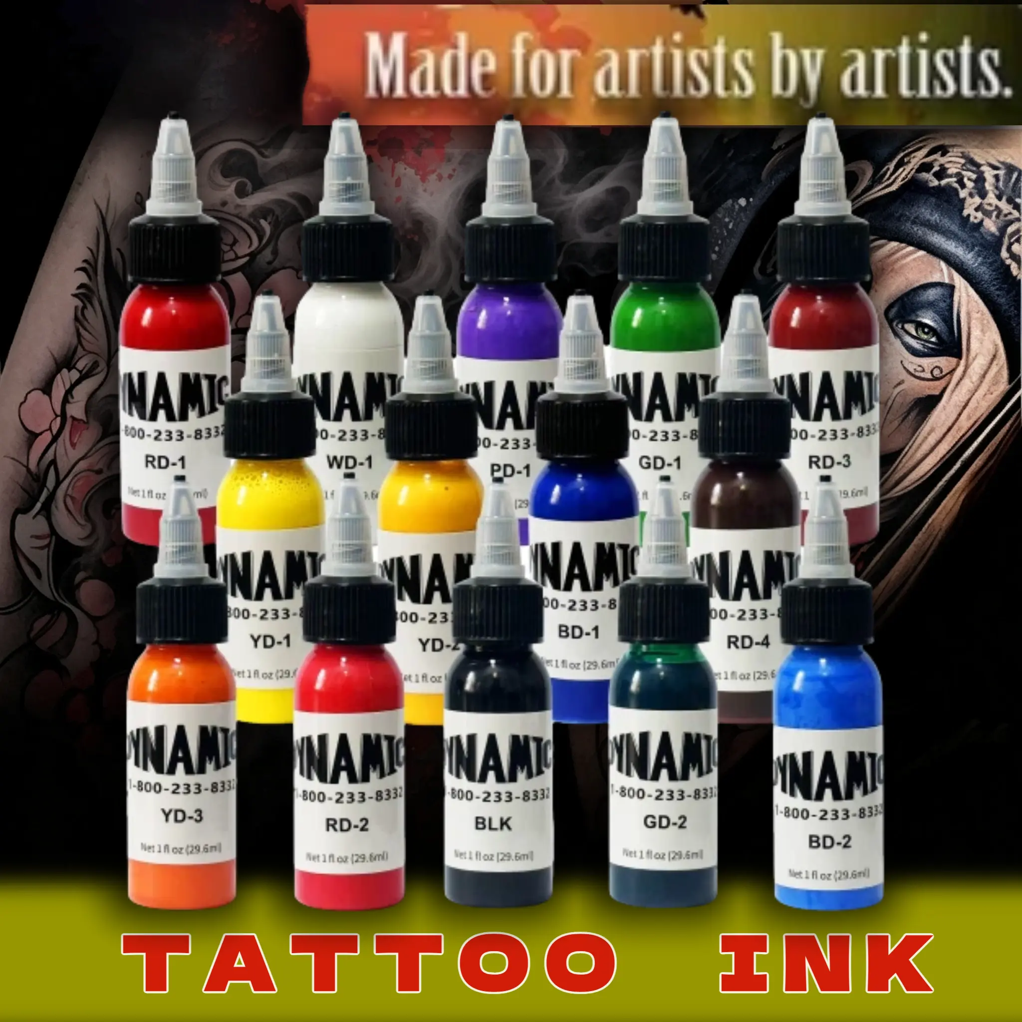 14 Color Professional Tattoo Ink Set Ink –ultra-smooth flow with unmatched pigment load -Ideal for fine-line realism & portrait work- not cause skin irritation-Suitable for professional tattoo artists（ 1.6oz bottle -bottle*14）