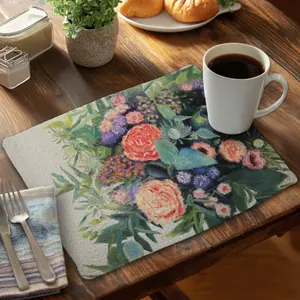 360 Stand Rectangular Braided Polyester Handplacemat - 4-Piece 14x18 in Floral Print Set, Easy-Clean Household Kitchen Decorative Placemat for Indoor Tableware Use, Stylish, Household Placemat