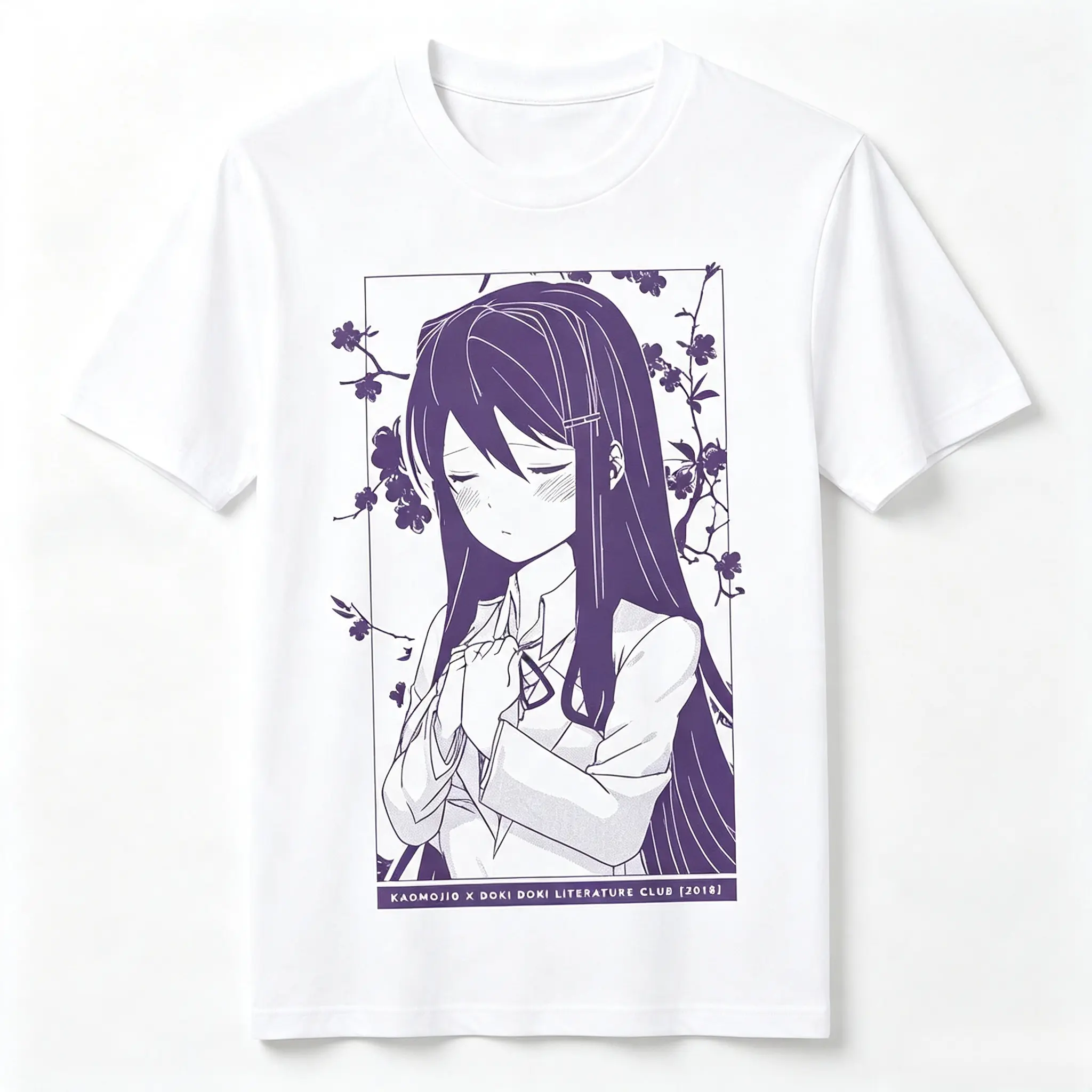 Women's Doki Doki Literature Club Cotton Print T-Shirt - Vintage Fashion Garment, Unisex S-3XL, Casual Crewneck Short Sleeve Streetwear Top, Fabric